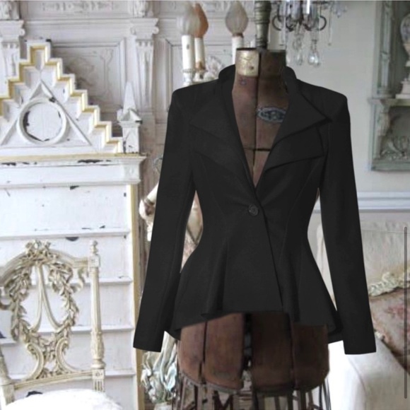 HYBRID & COMPANY • Casual Work Office Dressy Lapel Peplum Blazer Coat - Picture 6 of 6